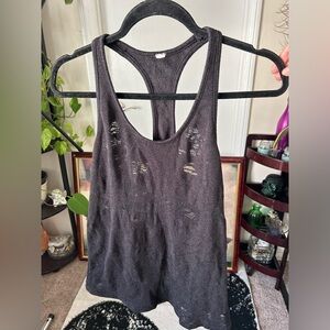 ALO Yoga Gray/Black Distressed Racerback Tank Top